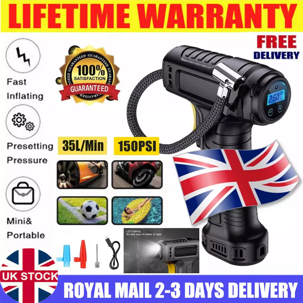 Car Tyre Inflator Cordless Digital USB Rechargeable Tire Air Compressor Pump UK