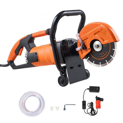 Electric Concrete Saw, 7/9/12/14/16 in Circular Saw Cutter, 2000 W High Power with Max. 2.5 in Cutting Depth, Wet/Dry Disk Saw Cutter Includes Water Line, Pump and Blade, for Stone, Brick