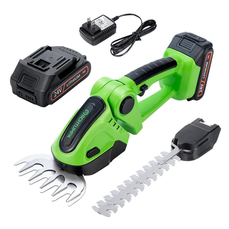 21V 1260-RPM Cordless Grass Shears, 2-In-1 Mini Hedge Trimmer Cordless, Handheld Grass Trimmer Cordless, Electric Bush Trimmer Cordless, 1 Battery and Charger Included