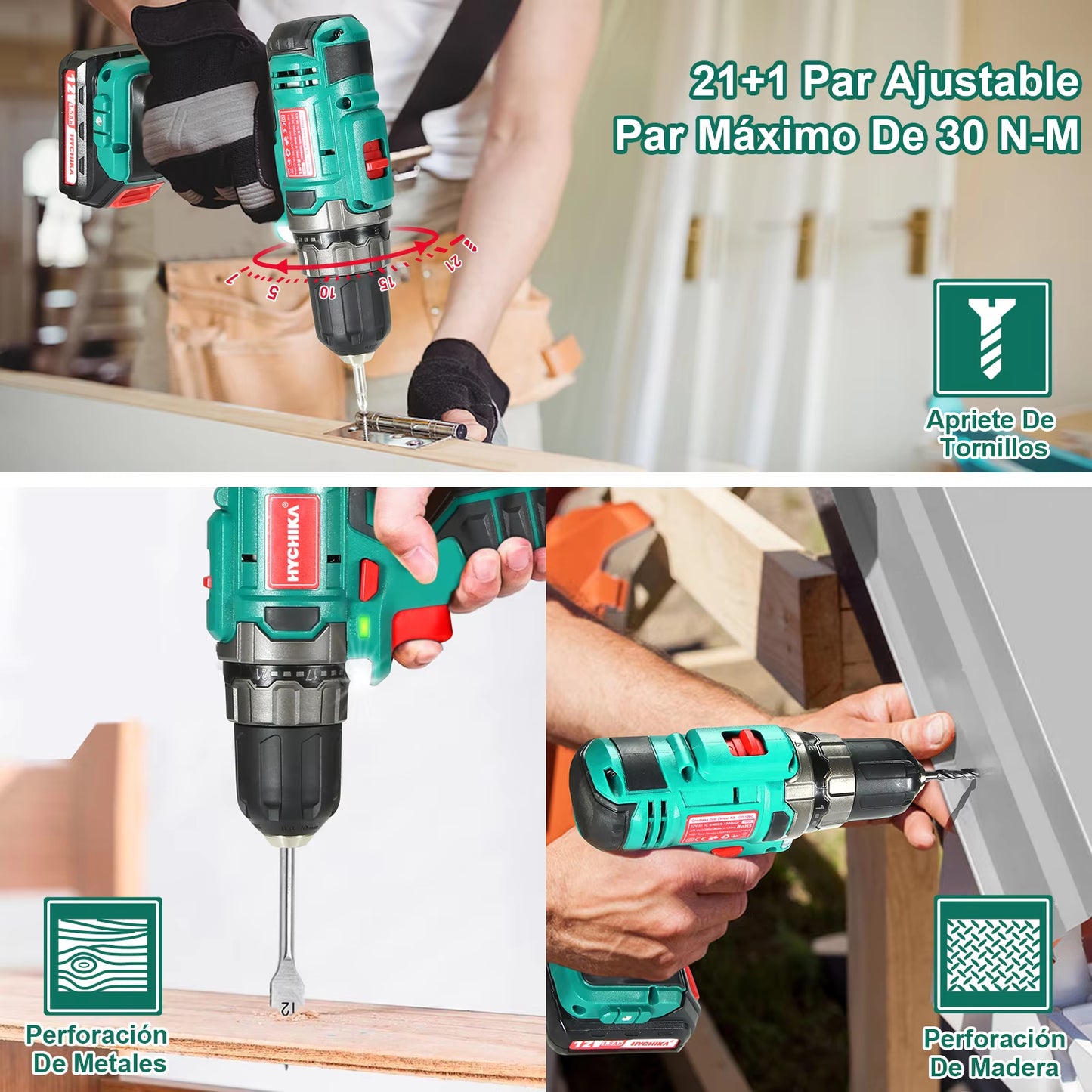 12V Cordless Screwdriver with Drills Set for Drilling Metal Wood Plastic Tighten the Screw Electric Drill Power Tools