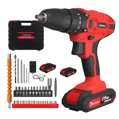 21V Cordless Power Drill with 1500Mah Battery Electric Drill Driver 25+1 Torque 45Nm Screwdriver Kit Combi Drill 3/8"