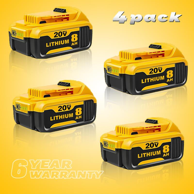 4-Pack 20V Max XR 8.0Ah Lithiumlon Battery Pack by Dewalt Dcb200For 20V Tools - High Capacity Andexceptional Compatibility