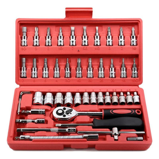 46 Pieces 1/4 Inch Drive Socket Ratchet Wrench Set, with Bit Socket Set Metric and Extension Bar for Auto Repairing and Household, with Storage Case