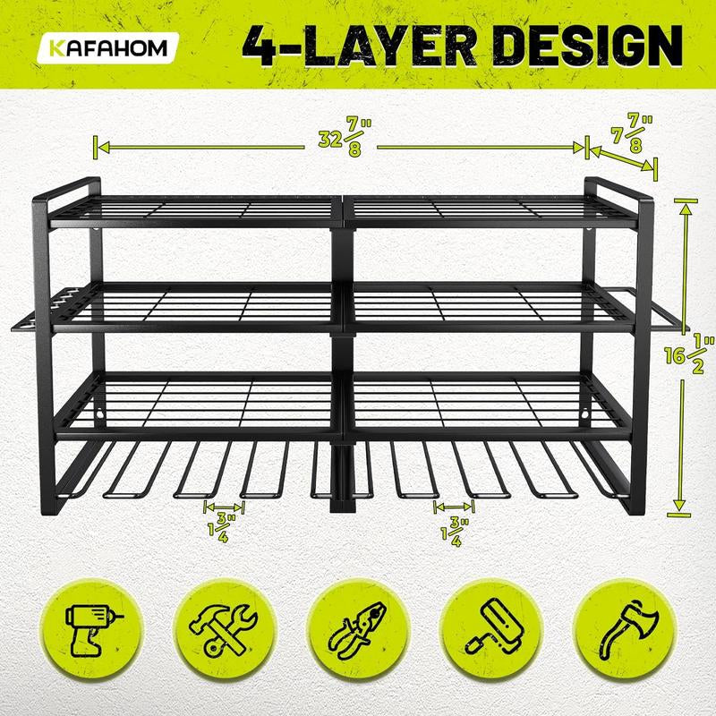 Power Tool Organizer - 8 Drill Holder Wall Mount,4 Layer Heavy Duty Metal Power Tool Storage Rack,Garage Tool Organizer Boxes Installation