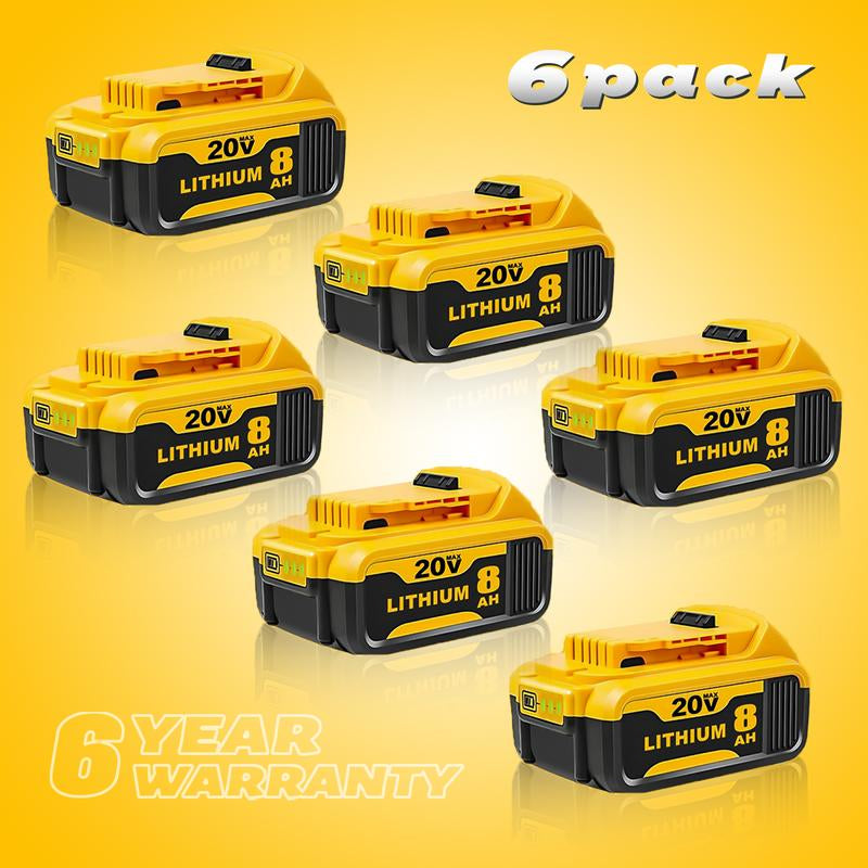 8-Pack 20V Max XR 8.0Ah Lithium-Ion Battery Pack by Dewalt DCB200 for 20V Tools - High Capacity and Exceptional Compatibility