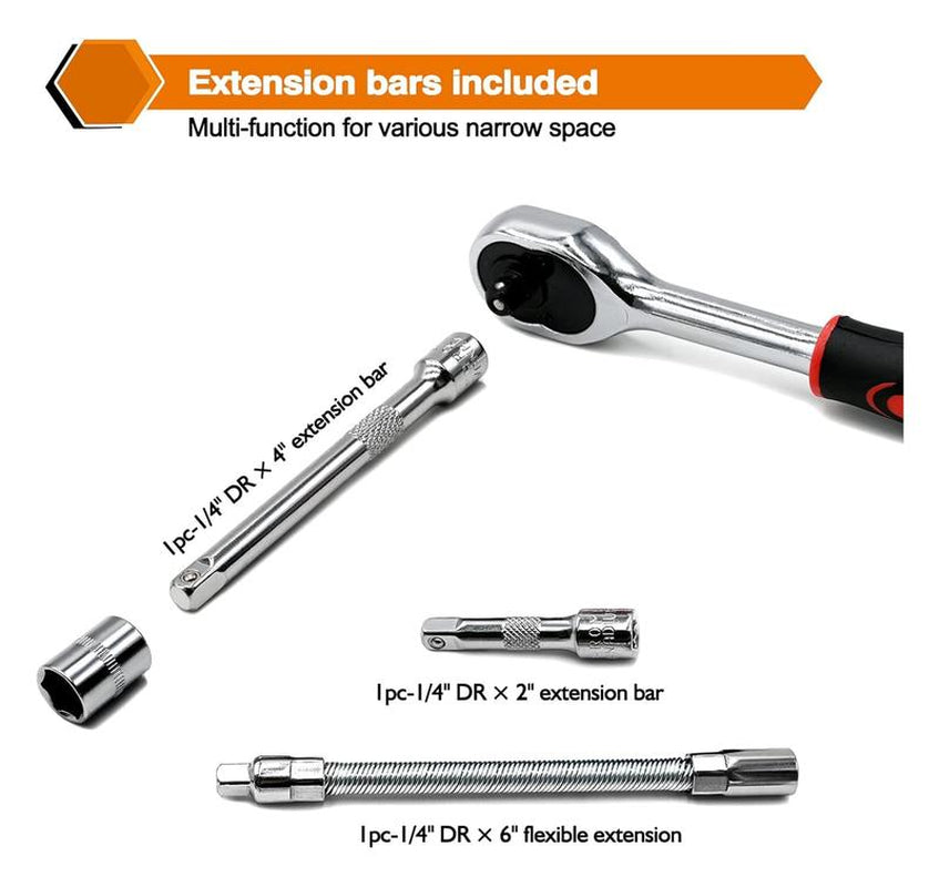 46 Pieces 1/4 Inch Drive Socket Ratchet Wrench Set, with Bit Socket Set Metric and Extension Bar for Auto Repairing and Household, with Storage Case