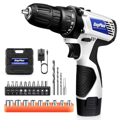 Cordless Drill Driver Kit with Battery,2 in 1 Electric Screwdriver Driver Tool Kit 45 N.M, Dual Speed 3/8 Inch Keyless Chuck