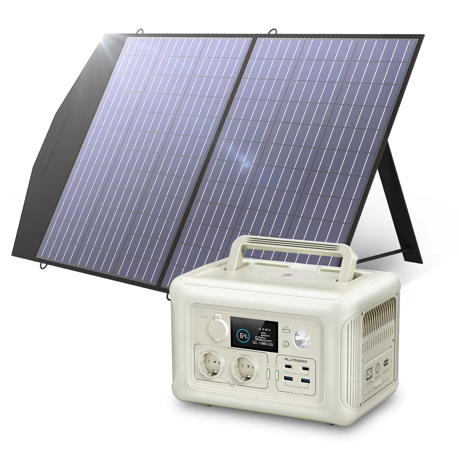 R600 Portable Power Station with Solar Panel 100W , 600W 299Wh Lifepo4 Solar Generator UPS Battery Backup MPPT for RV