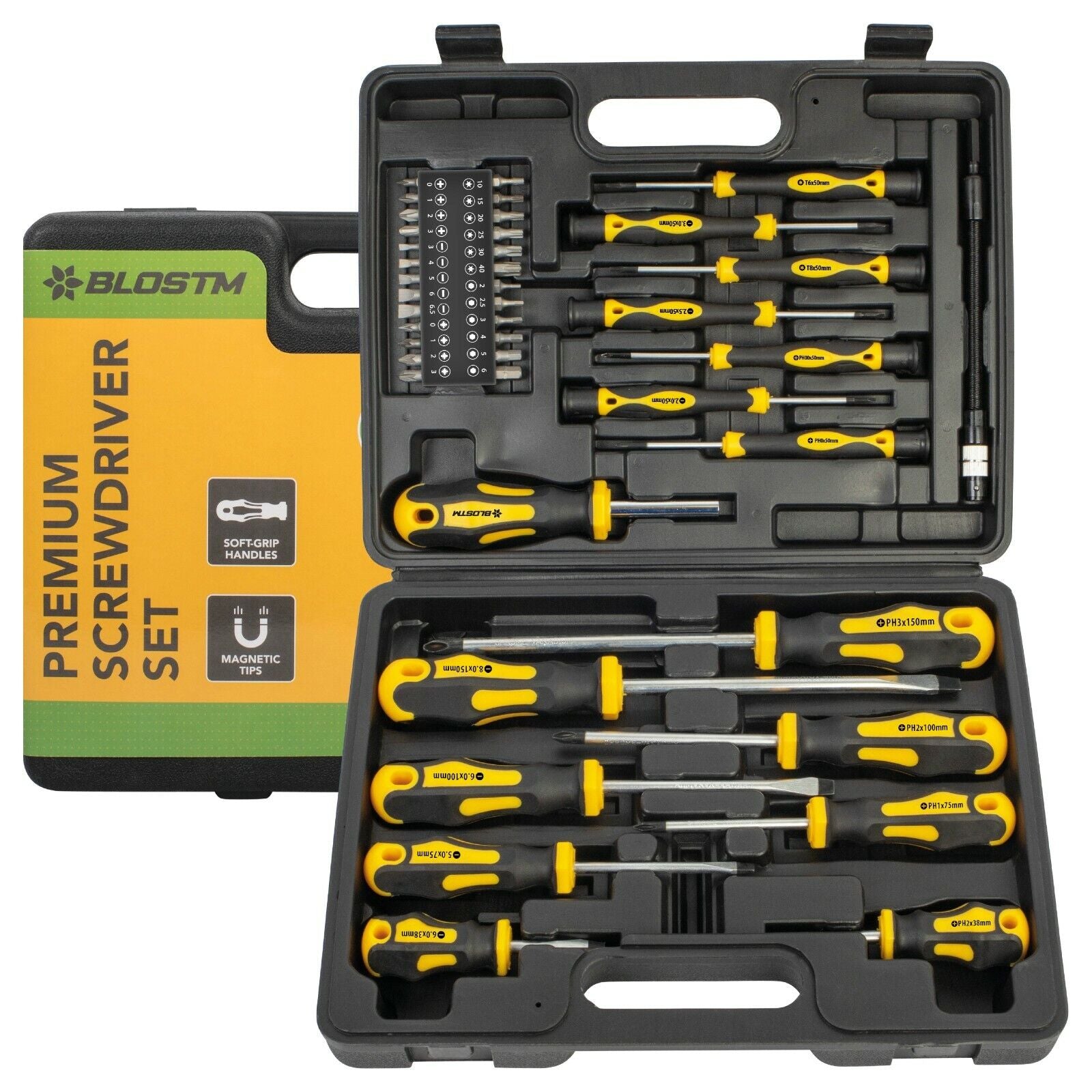 BLOSTM 42PCS Premium Magnetic Screwdriver Set Cross-Head Flat Heads Precision