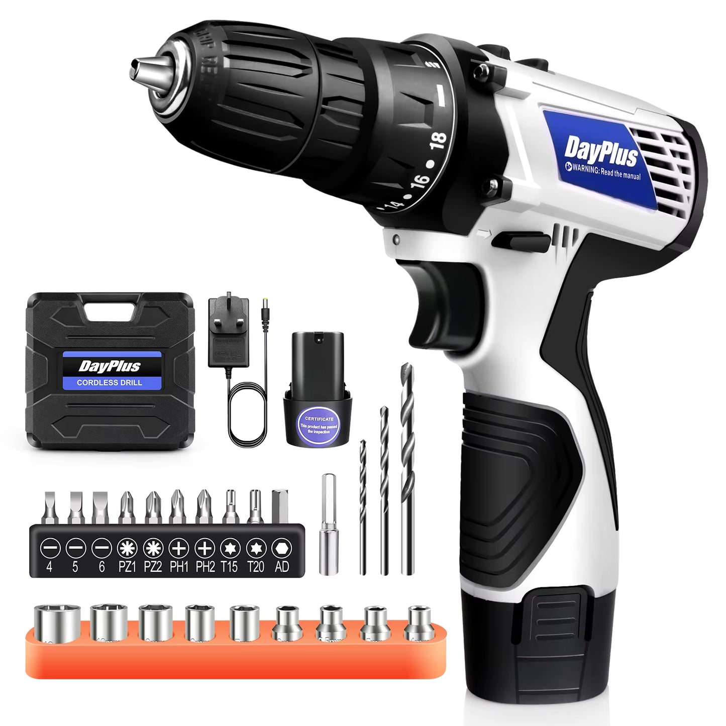 Cordless Drill Driver Kit with Battery,2 in 1 Electric Screwdriver Driver Tool Kit 45 N.M, Dual Speed 3/8 Inch Keyless Chuck