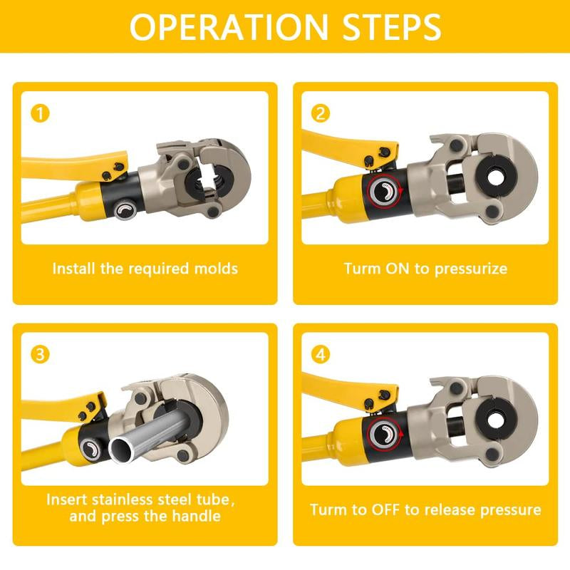 TEENO Hydraulic Copper Tube Crimping Tool,Copper Pipe Fittings Crimping and Plumbing Tool with Crimping Dies Jaw 1/2", 3/4", 1" Copper Wire Pex Tubing