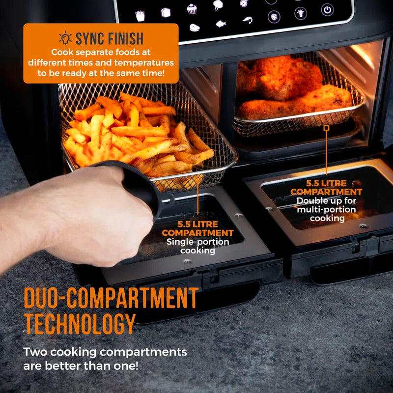 Vortx Vizion Dual Compartment Air Fryer Oven with Digital Touch Panel, 11L, Black