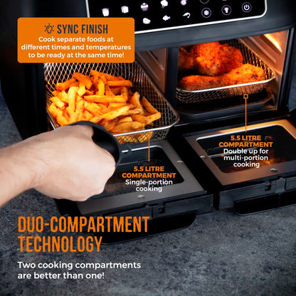 Vortx Vizion Dual Compartment Air Fryer Oven with Digital Touch Panel, 11L, Black