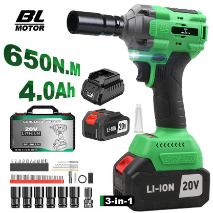 TEGATOK Cordless Impact Wrench, Power Impact Gun 1/2 (430N.M), Electric Driver, Brushless Impact Driver with 4000 Mah Battery, Fast Charger, 3-In-1 Electric Impact Wrench,Gift for Home, Vehicles & Menfor