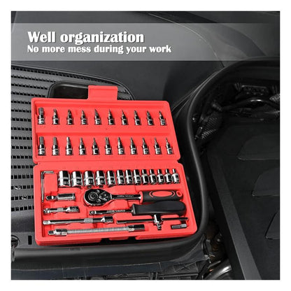 46 Pieces 1/4 Inch Drive Socket Ratchet Wrench Set, with Bit Socket Set Metric and Extension Bar for Auto Repairing and Household, with Storage Case