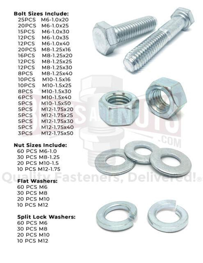 Metric Class 10.9 Hex Cap Bolts, Hex Nuts, Flat & Lock Washers - 574 PCS