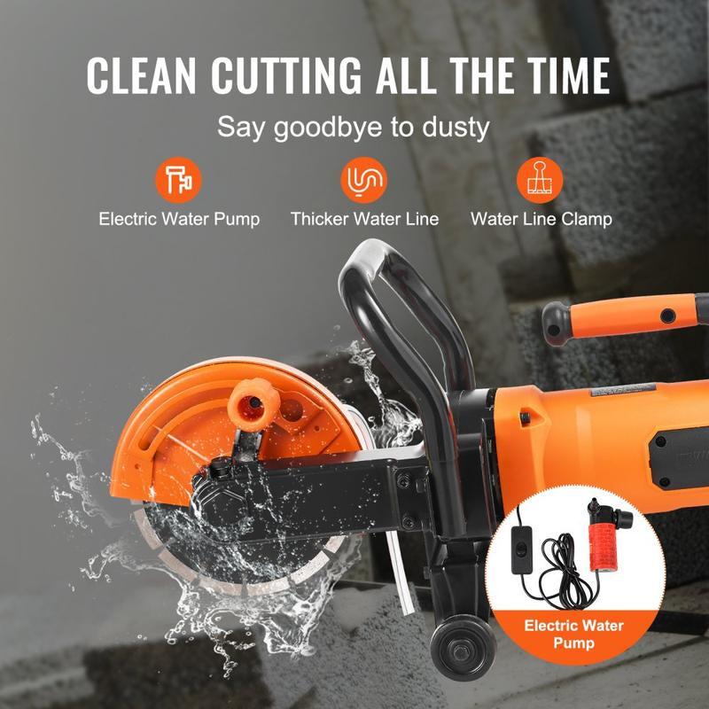 Electric Concrete Saw, 7/9/12/14/16 in Circular Saw Cutter, 2000 W High Power with Max. 2.5 in Cutting Depth, Wet/Dry Disk Saw Cutter Includes Water Line, Pump and Blade, for Stone, Brick