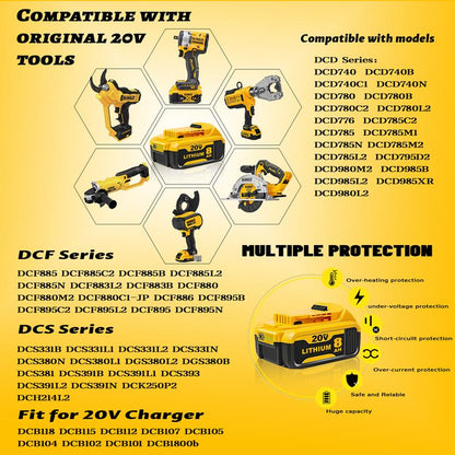 8-Pack 20V Max XR 8.0Ah Lithium-Ion Battery Pack by Dewalt DCB200 for 20V Tools - High Capacity and Exceptional Compatibility