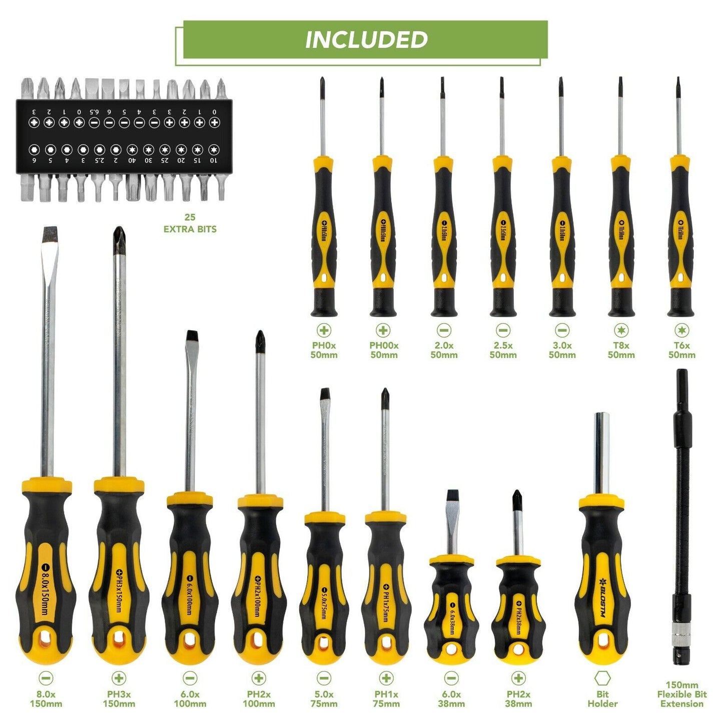 BLOSTM 42PCS Premium Magnetic Screwdriver Set Cross-Head Flat Heads Precision