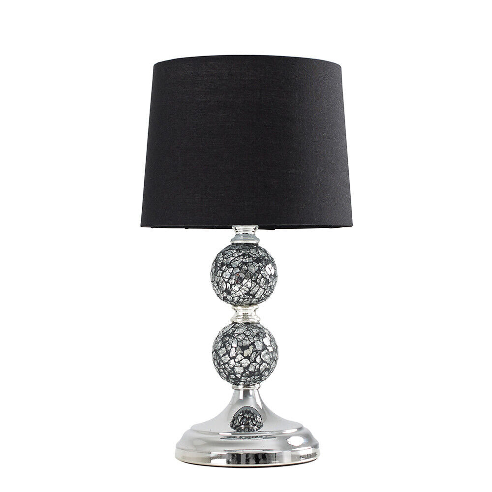 Crackle Table Lamp 33CM Glass Mosaic Living Room Light Fabric Lampshade LED Bulb