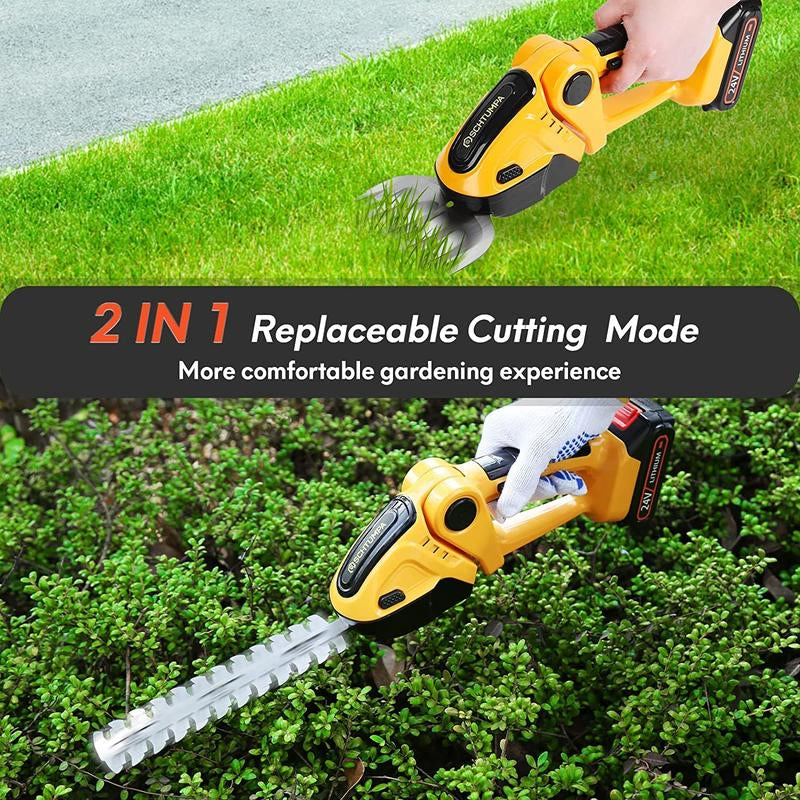 21V 1260-RPM Cordless Grass Shears, 2-In-1 Mini Hedge Trimmer Cordless, Handheld Grass Trimmer Cordless, Electric Bush Trimmer Cordless, 1 Battery and Charger Included