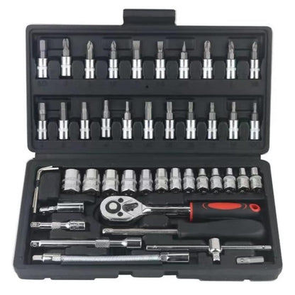 46 Pieces 1/4 Inch Drive Socket Ratchet Wrench Set, with Bit Socket Set Metric and Extension Bar for Auto Repairing and Household, with Storage Case