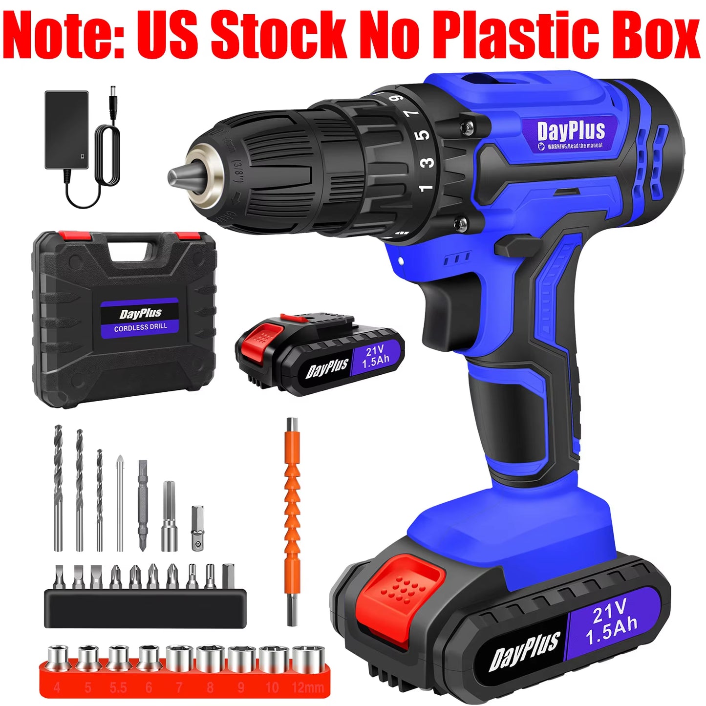 1400RPM 21V Cordless Drill Driver 45Nm 2 Speeds Electric Cordless Screwdriver 25+1 Torque with 1/2 1500Mah Battery & Accessories