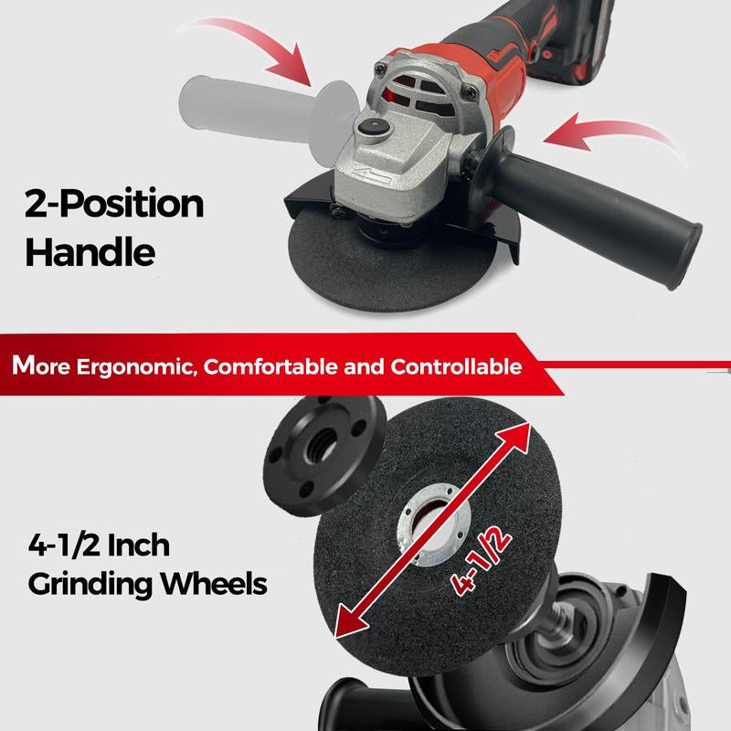 (With or without Battery)Cordless Angle Grinder for Milwaukee 18V Battery, Angle Grinder with 11000 RPM Brushless Motor, 3 Variable Speeds Grinders for Cutting, Griding, Polishing.(Tool Only)