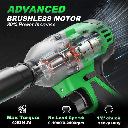 TEGATOK Cordless Impact Wrench, Power Impact Gun 1/2 (430N.M), Electric Driver, Brushless Impact Driver with 4000 Mah Battery, Fast Charger, 3-In-1 Electric Impact Wrench,Gift for Home, Vehicles & Menfor