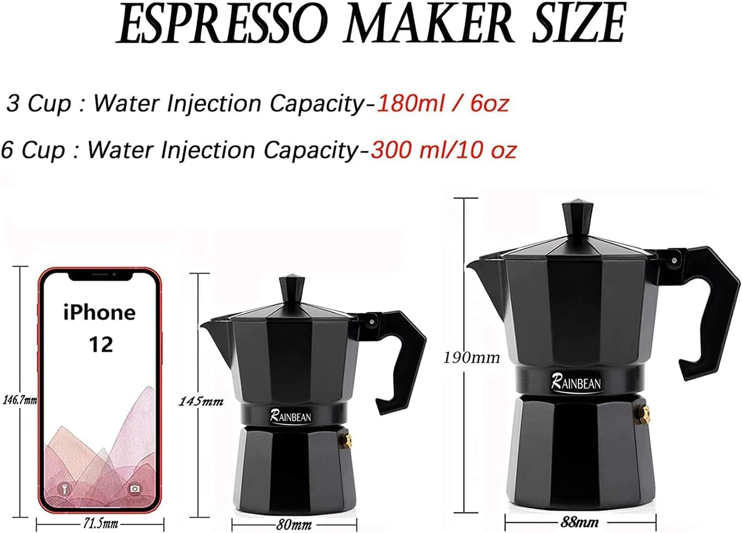 Stovetop Espresso Maker Espresso Cup Moka Pot Classic Cafe Maker Percolator Coffee Maker Italian Espresso for Gas or Electric Aluminum Black Gift Package with 2 Cups Amazon Platform Banned