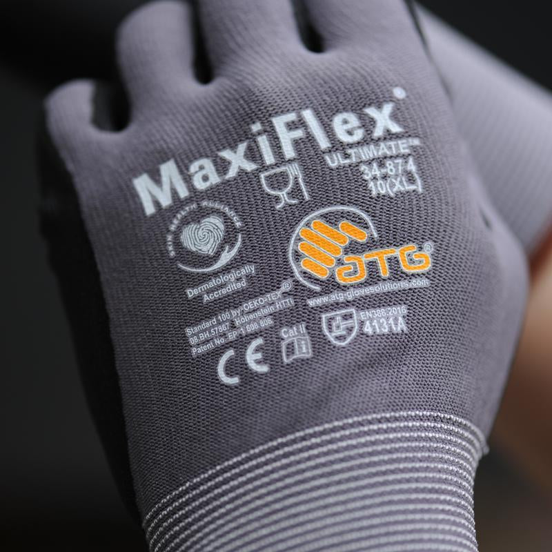 12 Pairs - Maxiflex Gloves, Maxi Gloves, Work Gloves PIP 34-874/M Maxi Flex Ultimate 34874 Foam Nitrile Palm Coated Gloves