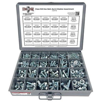 Metric Class 10.9 Hex Cap Bolts, Hex Nuts, Flat & Lock Washers - 574 PCS