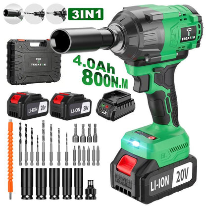 TEGATOK Cordless Impact Wrench, Power Impact Gun 1/2 (430N.M), Electric Driver, Brushless Impact Driver with 4000 Mah Battery, Fast Charger, 3-In-1 Electric Impact Wrench,Gift for Home, Vehicles & Menfor