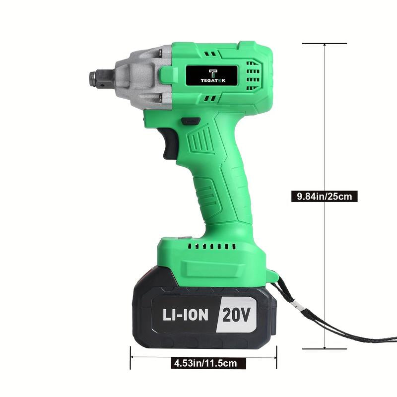 Tegatok 20V Cordless 1/2-Inch Impact Wrench, 320 Nm Torque, Brushless Motor, 3-In-1 Automotive DIY Home Electric Impact Wrench