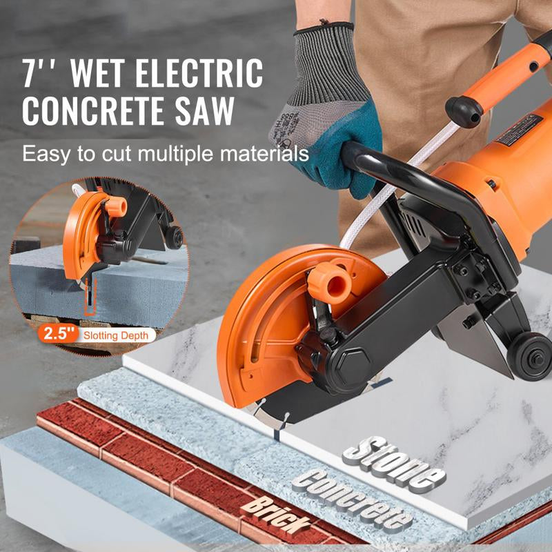 Electric Concrete Saw, 7/9/12/14/16 in Circular Saw Cutter, 2000 W High Power with Max. 2.5 in Cutting Depth, Wet/Dry Disk Saw Cutter Includes Water Line, Pump and Blade, for Stone, Brick