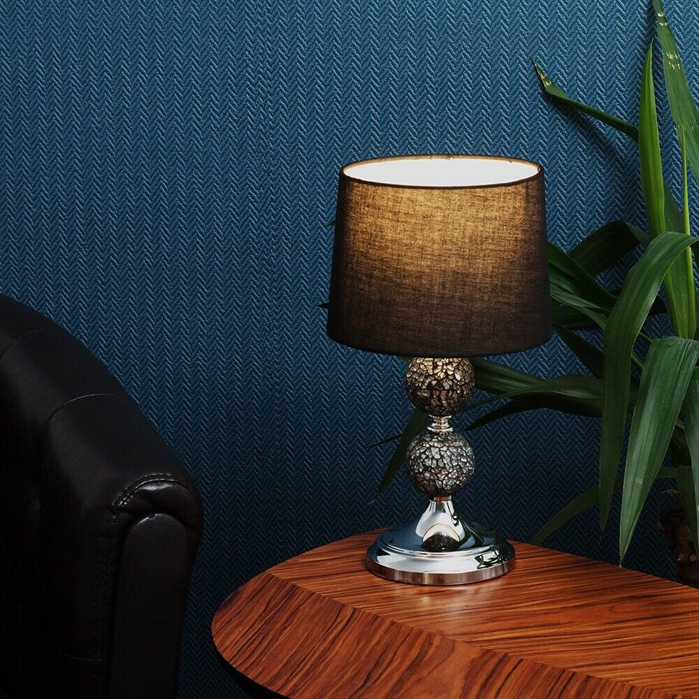 Crackle Table Lamp 33CM Glass Mosaic Living Room Light Fabric Lampshade LED Bulb