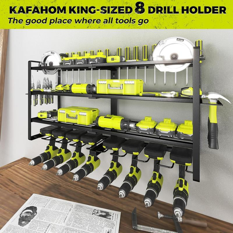 Power Tool Organizer - 8 Drill Holder Wall Mount,4 Layer Heavy Duty Metal Power Tool Storage Rack,Garage Tool Organizer Boxes Installation