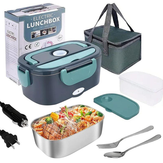 Electric Lunch Box with Fork & Spoon & Insulated Lunch Bag, Quick Heating Lunch Boxes for Adults, 12V/24V/110V Portable Food Warmer for Car Truck Office, Lunch Boxes for Men, Kitchen Accessories