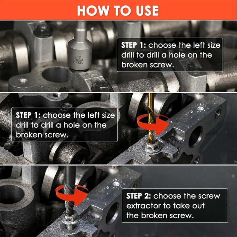 THINKWORK 16PCS Stripped Screw Extractor Set, Broken Bolt Extractor Kit, Left Hand Drill Bit Set for Removing Stripped Screws, Bolts Cnc La